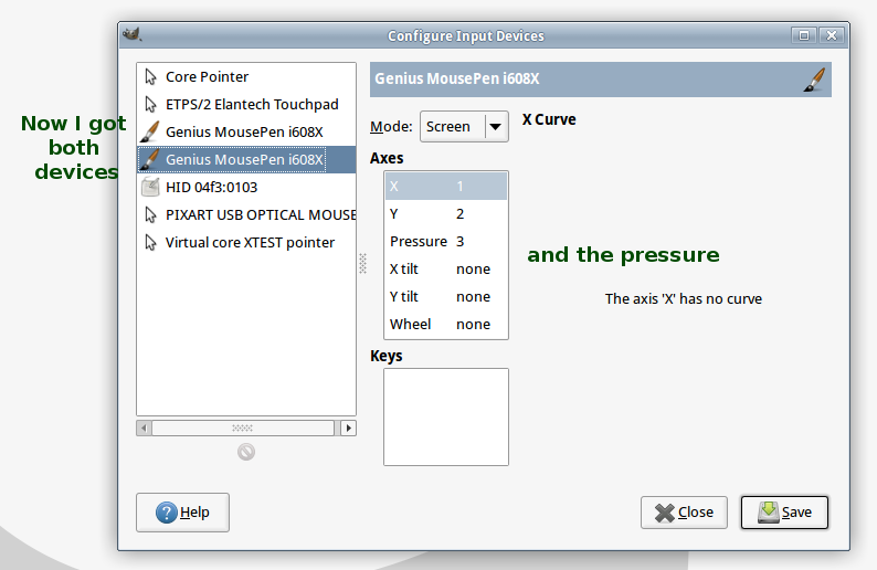 GIMP 2.8 Configure Input Devices dialogue both
devices