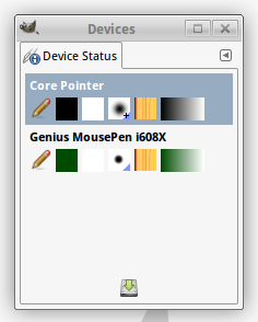 GIMP 2.8 Device Status dialogue to keep track of the settings for your  devices