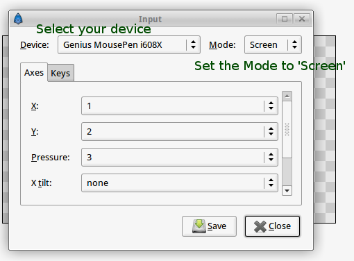 Synfig Studio 0.63 Input dialogue to set up your
device