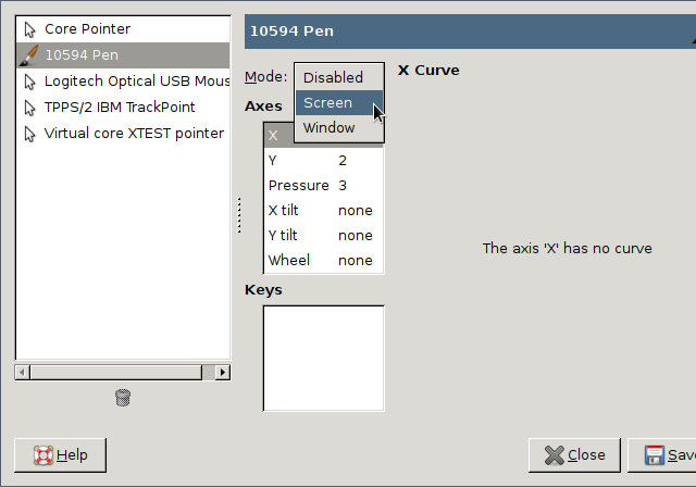 GIMP input setup dialog